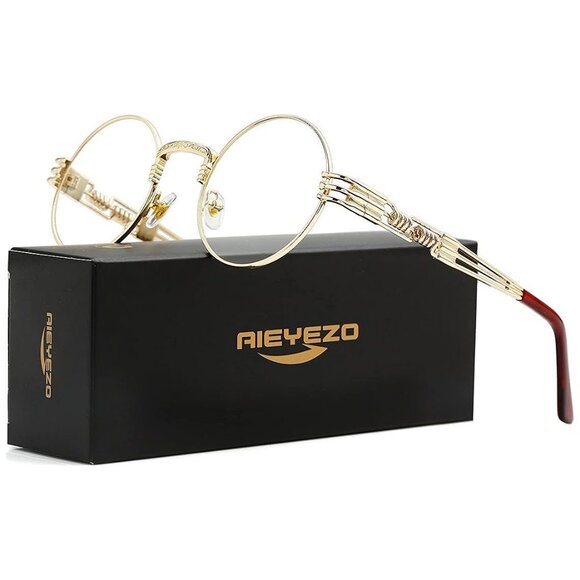 Round Steampunk Sunglasses A1 Gold/Transparent